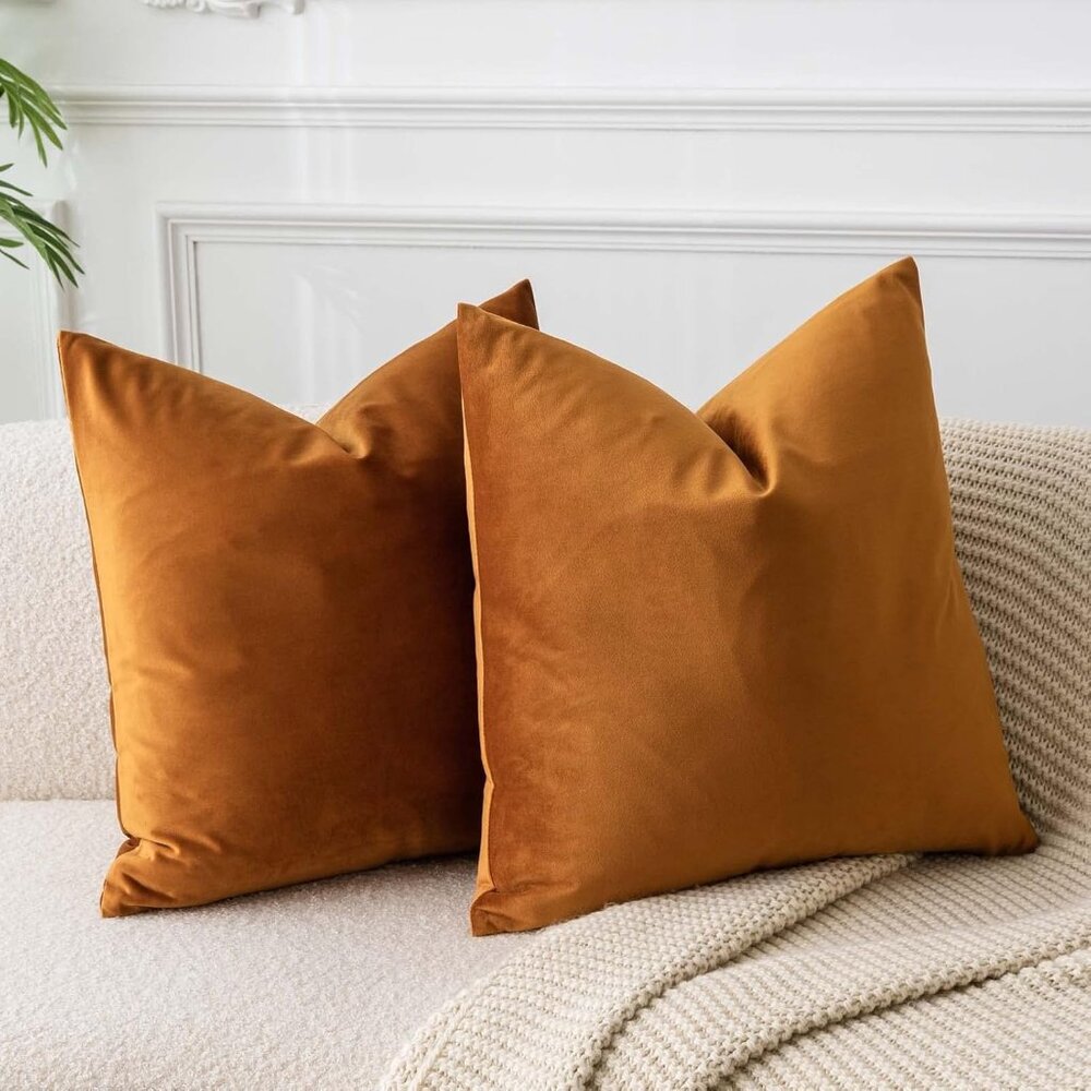 JUSPURBET Rust 28x28 Velvet Throw Pillow Covers Set of 2,Decorative Solid Soft P